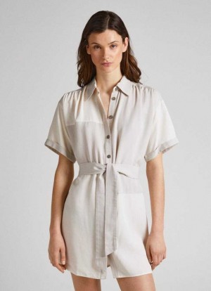 Vestido Pepe Jeans Patch-effect Vestido Mujer Blancas | 485YAFCZV