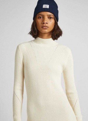 Vestido Pepe Jeans Regular Fit Acanalado Vestido Mujer Blancas | 398FALWKR