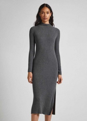 Vestido Pepe Jeans Regular Fit Acanalado Vestido Mujer Gris Oscuro | 231FHOXBJ