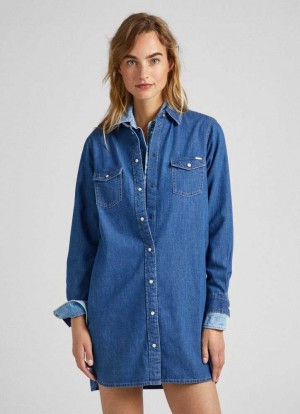 Vestido Pepe Jeans Regular Fit Denim Vestido Mujer Azules | 469MCALHR