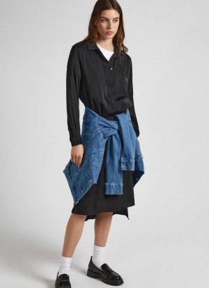 Vestido Pepe Jeans Satin Shirt Vestido Mujer Negras | 483EFZQWN