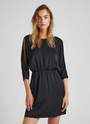 Vestido Pepe Jeans Satin Vestido W/ Batwing Sleeves Mujer Negras | 796TFNEHS