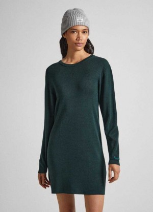 Vestido Pepe Jeans V-neck Tencel Vestido Mujer Verde | 437VLCUBQ
