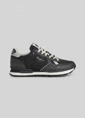Zapatillas Pepe Jeans Brit Print Sid Correr Shoes Mujer Negras | 706TKORYE