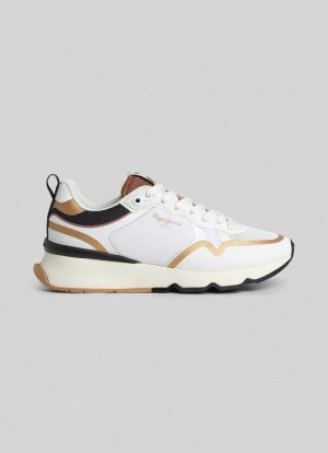 Zapatillas Pepe Jeans Brit Pro Nice Combined Shoes Mujer Blancas | 529TXNVOK