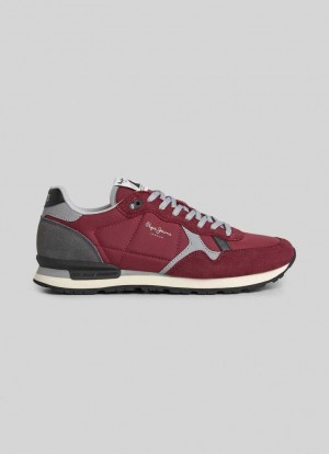 Zapatillas Pepe Jeans Brit Reflect Correr Shoes Hombre Burdeos Rojas | 467WPKGZY
