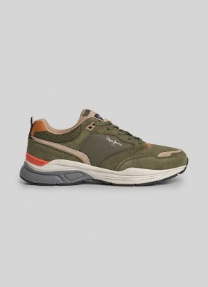 Zapatillas Pepe Jeans Dave Sider Combined Trainers Hombre Kaki Verde | 876GLDOQN