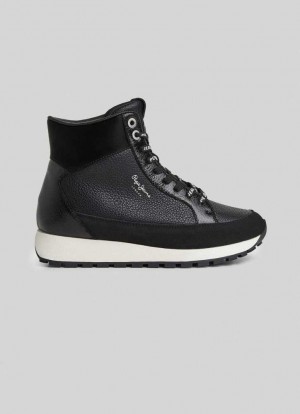 Zapatillas Pepe Jeans Dean Moll Combined Trainers Mujer Negras | 615ICDZLB