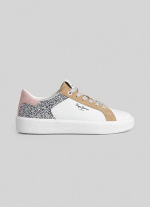 Zapatillas Pepe Jeans Dobbie Mix Cuero Trainers Mujer Beige | 453PYQWUE