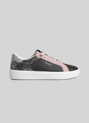 Zapatillas Pepe Jeans Dobbie Mix Cuero Trainers Mujer Negras | 123ECLGIX