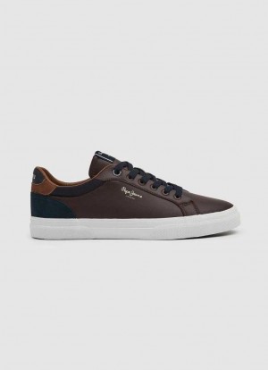 Zapatillas Pepe Jeans Kenton Court Combined Sneakers Hombre Marrones | 491VYRGOI