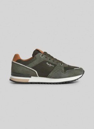 Zapatillas Pepe Jeans London Carretera Correr Shoes Hombre Kaki Verde | 409DYJMWG