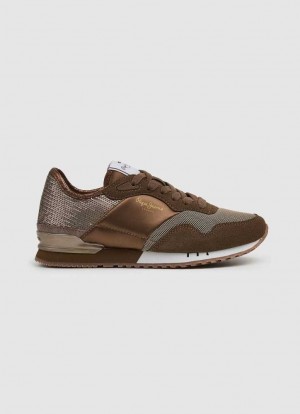 Zapatillas Pepe Jeans London Sequins Correr Shoes Mujer Beige | 480RBWEVO